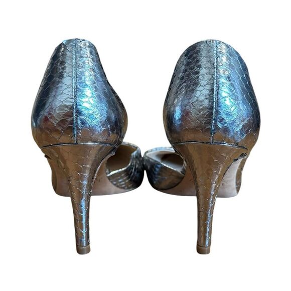 J. Crew Valentina Silver Metallic Snakeskin Leather D'Orsay Pointed Toe pumps - Picture 9 of 11